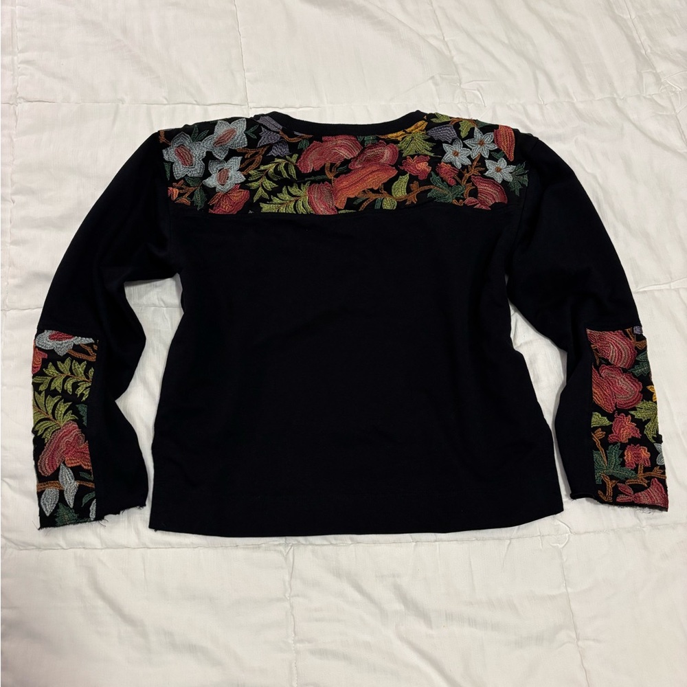 TINY for Anthropologie Phoenix Embroidered Floral Black Sweatshirt - Picture 4 of 9